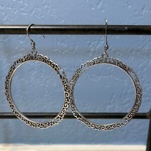 Hoop Dangle Earrings Silver Plated 2.25”D